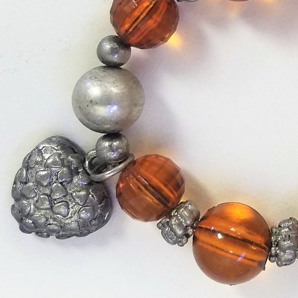 Last one! Amber Heart CHARM BRACELET pewter crystal NEW - Picture 4 of 5